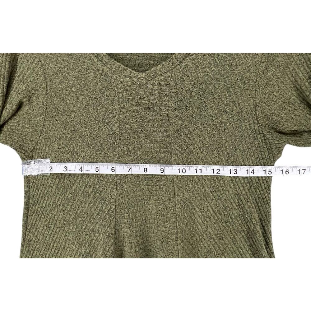 Comfy USA Tunic Top Womens Size M Olive‎ Green Asymmetric Stretch Knit Lagenlook - Picture 4 of 11